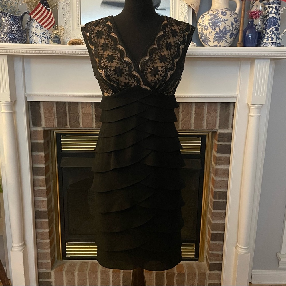 Adrianna Papell Black Lace Tiered Cocktail Dress